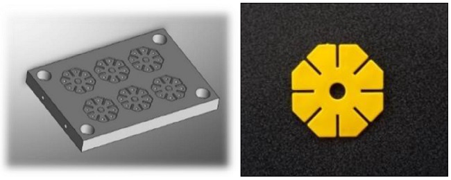 Roseta plástica y molde de acero de seis cavidades