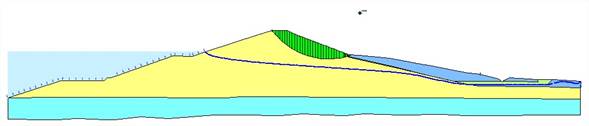 Comportamiento de la estabilidad del talud en el modelo TAL para la cota donde aparecen las patologías de filtraciones (37.56 m).