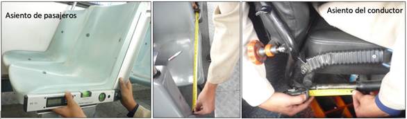 Mediciones en asientos con un flex&oacute;metro y un nivel de burbuja