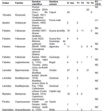 Riqueza flor&iacute;stica del estrato arb&oacute;reo del Bosque Los B&uacute;hos