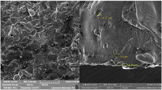 Topograf&iacute;a de la superficie de microfundici&oacute;n de aluminio electroerosionada a 200&micro; y 20&micro; respectivamente