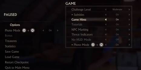 Bioshock Infinite Options Screen