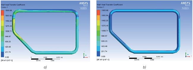 Coeficiente de transferencia de calor del R134a: a) 1 segundo, b) 5 segundos