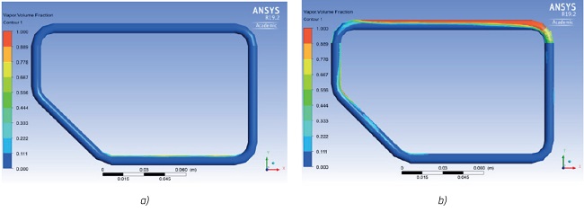 Cambio de fase del R134a: a) 1 segundo, b) 5 segundos