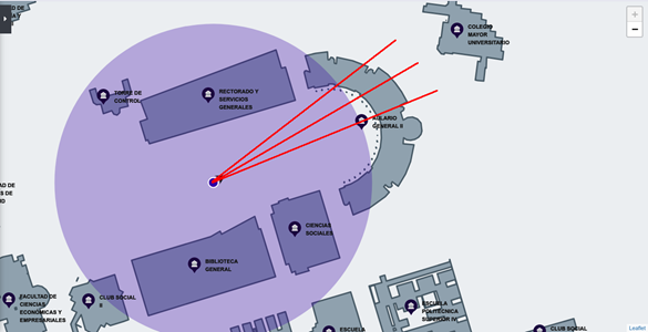 An illustration of the orientation approximation technique. The three lines have a 10&ordm; difference and would vote for the same building in this example