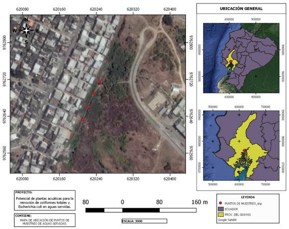 Mapa de ubicaci&oacute;n de puntos de muestreo de aguas servidas.
