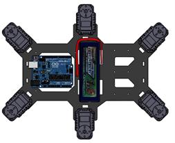 Base central del Robot Hex&aacute;podo, bater&iacute;a y micro controlador.