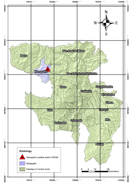 Location of Nanegalito weather station in the Canton of Quito of the Province of Pichincha.