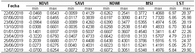 Resultado de valores digitales del bosque de Polylepis spp