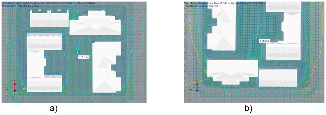Isol�neas de flujo de viento en entorno urbano