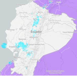 Mapa de cobertura de la red Sigfox en Ecuador Sigfox 2022