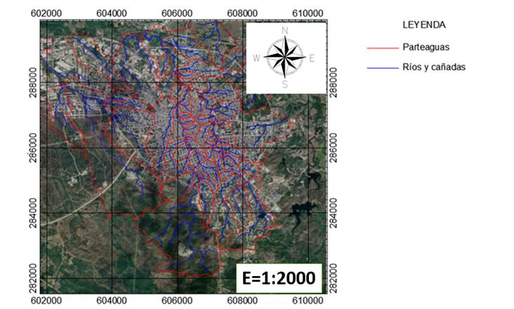 L�mites de las �reas Hidrol�gicas Urbanas y vaguadas tributantes a los sistemas fluviales B�lico y Cubanicay
