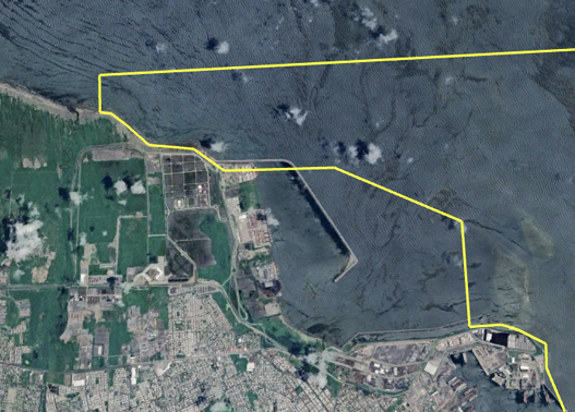 PSAV Pentagon, Space Mark with construction in Polygon mode in yellow, no construction or work for expansion (Google Earth Pro, historical image with signs, year 2023).