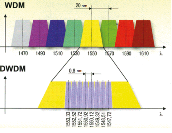 WDM Channels vs. DWDM [19].