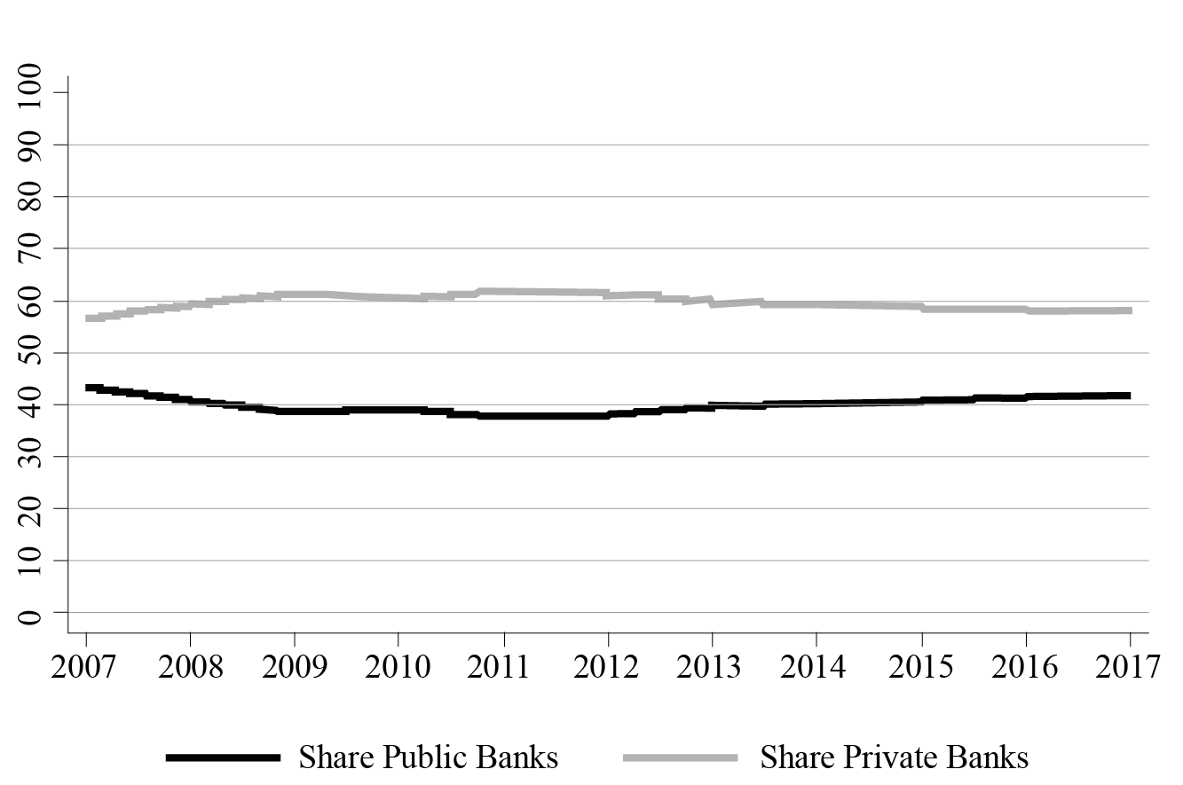 Brazilian Market Share of Branches. Public and Private Banks