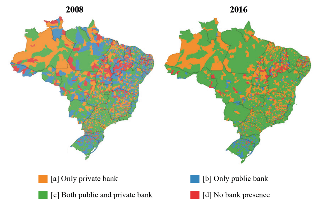 Spatial Distribution of Bank Presence in 2008 and 2016