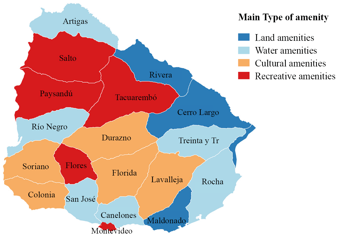 Main type of amenity per department in Uruguay