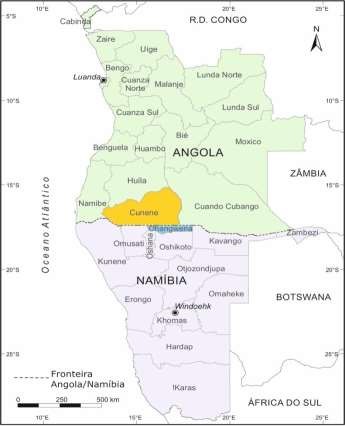 Frontera entre Angola y Namibia.