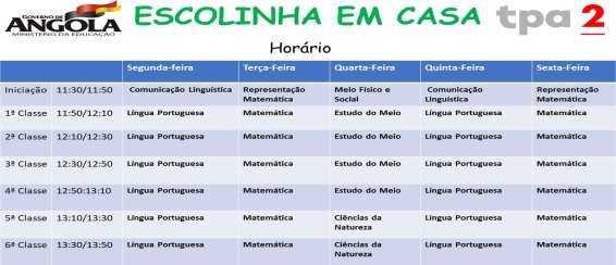 &ndash; Hor�rio de transmiss�o das teleaulas na TPA