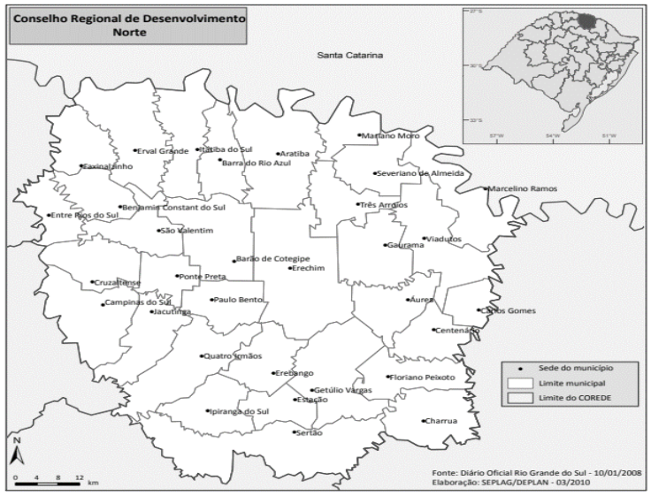 Municpios que compem a AMAU e o Corede Norte do Rio Grande do Sul