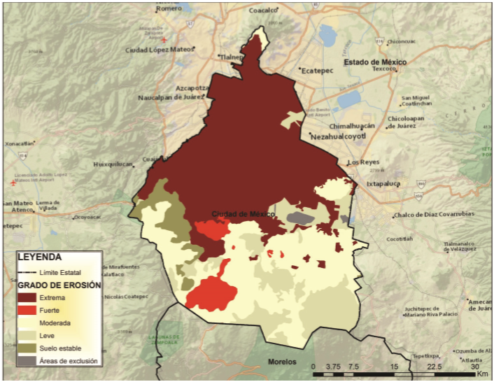 Grado de erosi&oacute;n actual, Ciudad de M&eacute;xico.