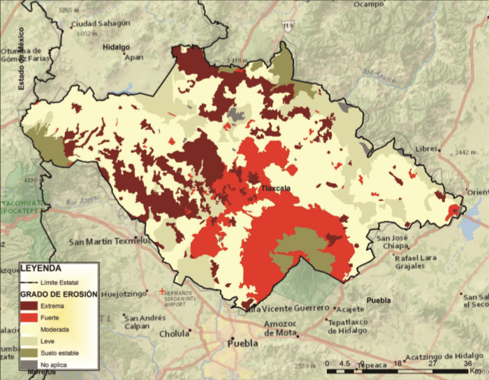 Grado de erosi&oacute;n actual, Tlaxcala