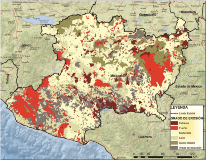 Grado de erosi&oacute;n actual, Michoac&aacute;n