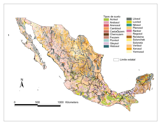 Tipos de suelo en México de acuerdo a la clasificación FAO 68.