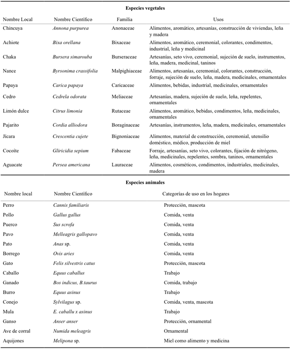 Algunas de las plantas y animales encontrados en los huertos familiares de las comunidades: X-Maben, X-Pichil, X-Yatil, San Jos&eacute; II y Melchor Ocampo en Felipe Carrillo, Quintana Roo, M&eacute;xico, y sus usos.