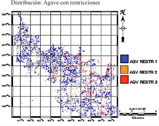 Resultado de la clasificaci&oacute;n supervisada que muestra la distribuci&oacute;n de las superficies con restricciones en el cultivo. Restricci&oacute;n tipo 1 = aspectos econ&oacute;micos; Restricci&oacute;n tipo 2 = plagas y enfermedades; Restricci&oacute;n tipo 3 = efectos por exceso de humedad del suelo.