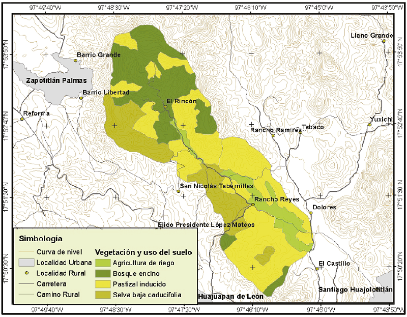 Vegetaci&oacute;n y uso de suelo en la cuenca rancho Dolores.