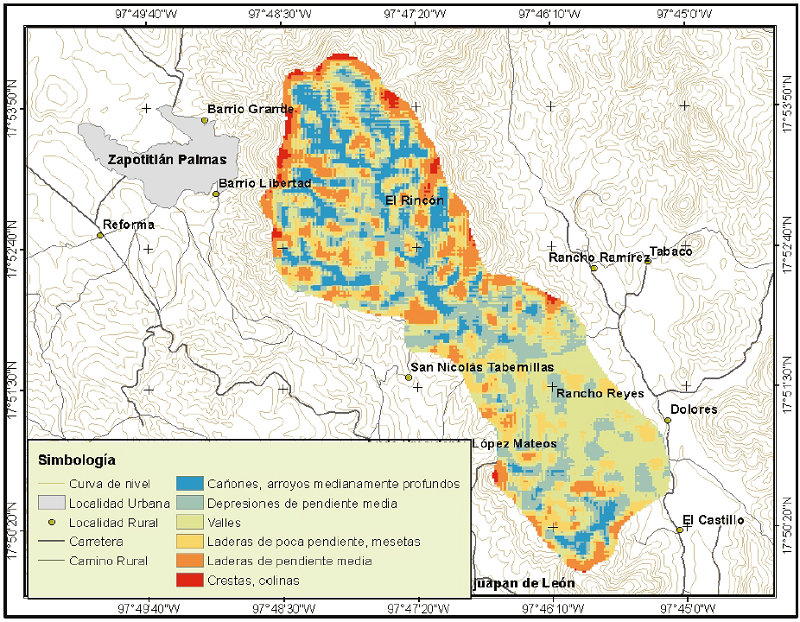 Clasificaci&oacute;n de topoformas a partir del &iacute;ndice de posici&oacute;n topogr&aacute;fica (IPT).