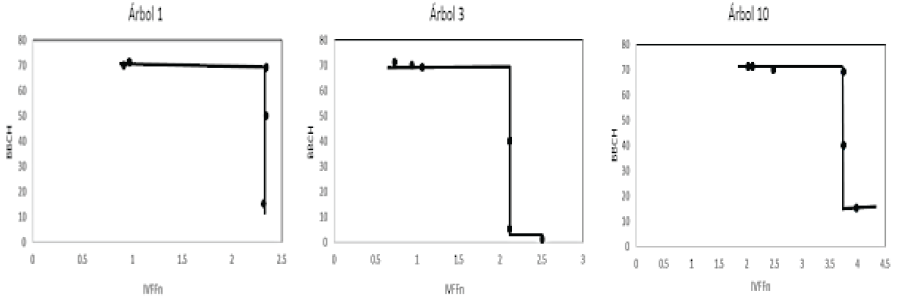 Patr&oacute;n temporal del IVFFn en arboles con alta (&aacute;rbol 3) y baja (&aacute;rbol 10) cobertura foliar. 