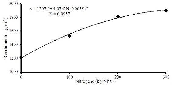 Peso fresco o rendimiento de bulbo (PFB o RB) de ajo en función del suminstro de nitrógeno. Montecillo, Texcoco, Estado de México, México. Otoño-primavera 2016-2017.