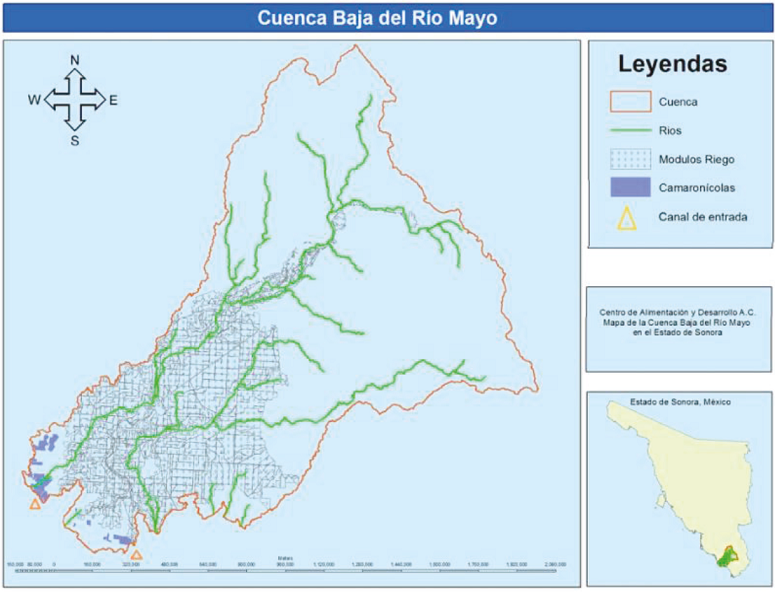 Principales actividades econ&oacute;micas en la cuenca baja del r&iacute;o Mayo en el estado de
								Sonora.  Fuente: Elaboraci&oacute;n propia (2019). 