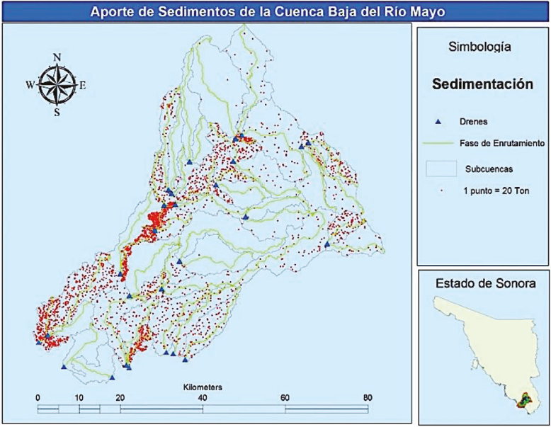 Aporte de sedimentos de la cuenca baja del r&iacute;o Mayo. Fuente: Elaboraci&oacute;n
							propia (2019).