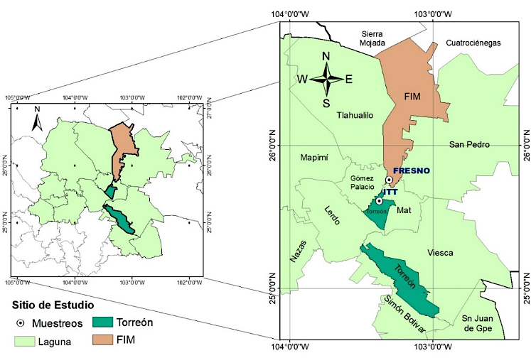 Localizaci&oacute;n de los sitios de muestreo.