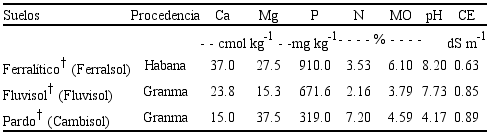 Principales caracter&iacute;sticas de los suelos analizados