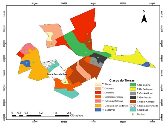 Mapa de clases de tierras del ejido Santa Cruz de Guadalupe, Durango, M&eacute;xico