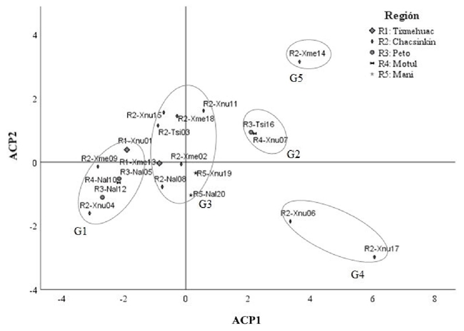 Dispersión entre poblaciones evaluadas en la relación con el contenido total de mineral