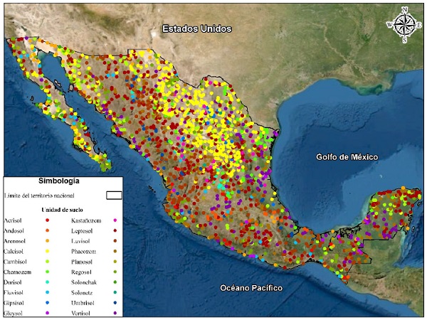 Distribuci&oacute;n de los perfiles de suelo para los grupos estudiados (INEGI, 2013).