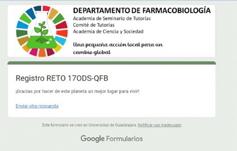 Recorte de pantalla del formulario para el registro de ODS elegido por los estudiantes y acceso al material de apoyo