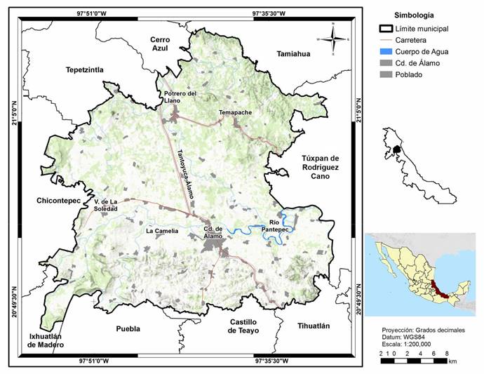 Mapa de ubicaci&oacute;n del municipio &Aacute;lamo Temapache, Veracruz.
