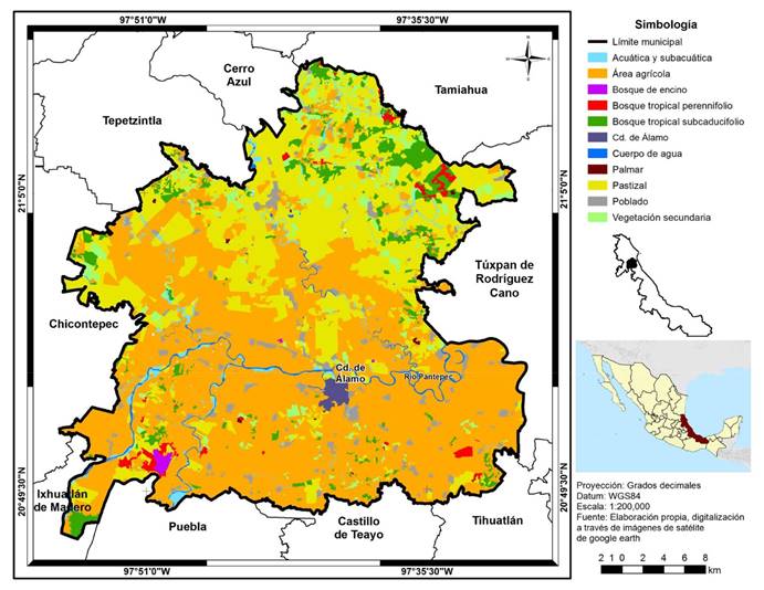 Mapa de vegetaci&oacute;n del municipio &Aacute;lamo Temapache, Veracruz.