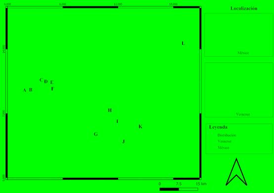 Ubicación de las localidades en las que se colectaron los hongos liquenizados del género Glyphis muestreados en los municipios Actopan, Emiliano Zapata, Plan del Rio, Tlalnelhuayocan y Xalapa, en el estado de Veracruz, México. Localidades: A. El Chivizcoyo; B. Los Capulines; C. Parque Ecológico El Haya; D. Santuario del Bosque de Niebla; E. Paseo de los Lagos del Dique; F. Campus para la Cultura, las Artes y el Deporte; G. Apazapan; H. La Piedra; I. sembradío de Cedrela odorata L.; J. Carrizal; K. Rinconada; L. Villa Rica de la Veracruz.