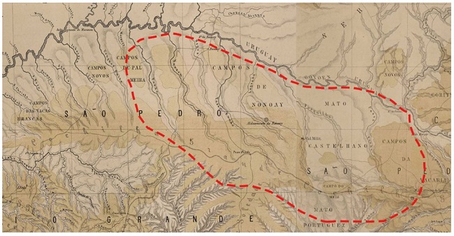 Mapa 2. Área de ocupação e deslocamento indígena no norte do Rio Grande do Sul - século XIX