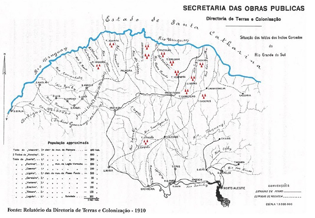 Mapa 3. Localização dos toldos indígenas do Rio Grande do Sul, em 1910