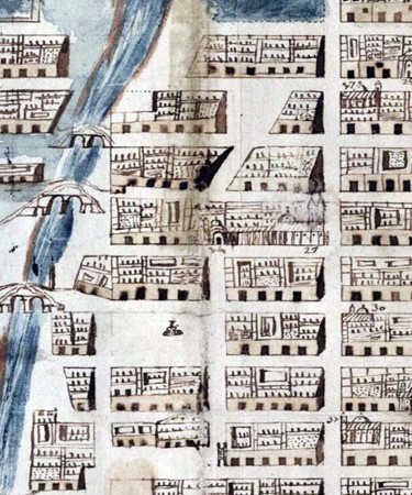 Detail of the map showing Esp�ritu Santo (marked as 27) and San Jer�nimo. Antonio de Santa Mar�a Inchaurregui, Ciudad de los Angeles (M�xico): fundada el 6 de Abril de 1531.