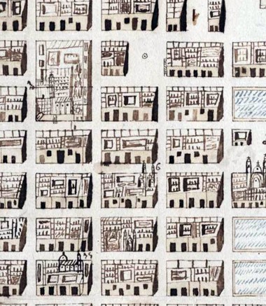 Detail of the 1754 map showing San Ildefonso (marked as 6) and San Ignacio. Antonio de Santa Mar�a Inchaurregui, Ciudad de los Angeles (M�xico): fundada el 6 de Abril de 1531.