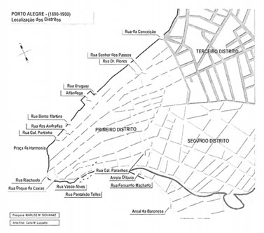 Mapa/Divisão distrital de Porto Alegre (1890-1900).